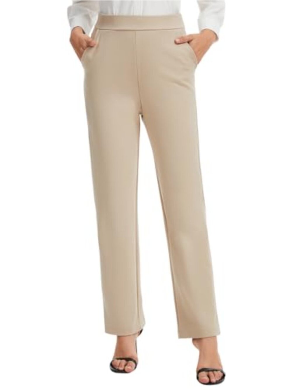 Ponte Pull-On Straight Leg Dress Pants Elastic Waist Side Pockets
